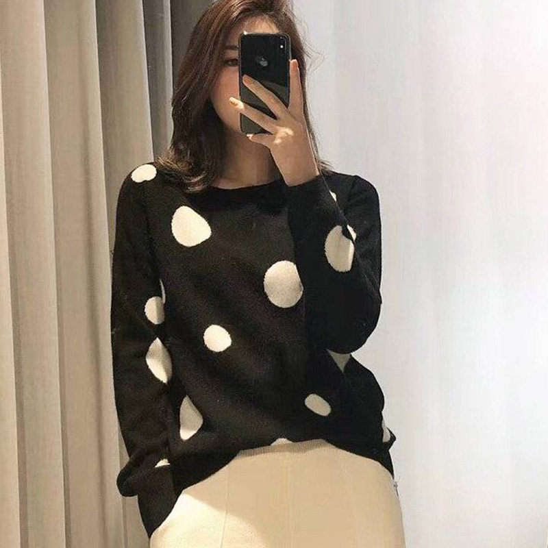 阿瑪施旗舰店官网圆点针织打底衫百搭2020秋冬新款女装休闲羊毛衣