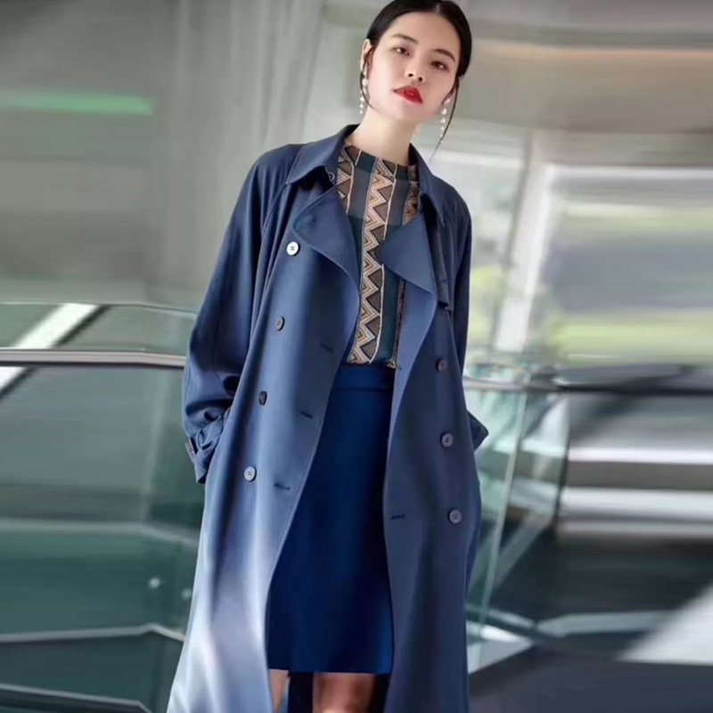 阿瑪施女装旗舰店官网2020秋冬新款附腰带双排扣中长款风衣外套女