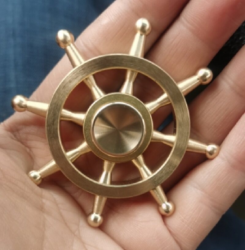 指尖陀螺八臂金刚小船舵陀螺黄铜金属方向盘陀螺儿童男孩减压玩具