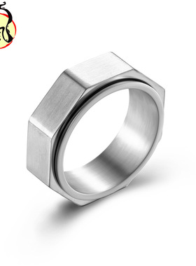 INS小众八角螺母钛钢旋转戒指环