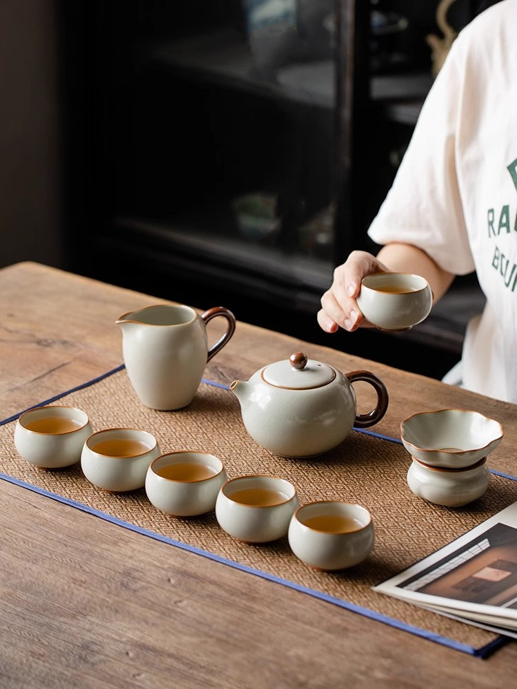 汾阳汝窑功夫茶具高端家用无障碍豪华茶杯陶瓷茶壶2023新茶礼盒