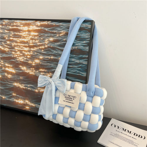 棋盘格包时尚甜美淑女织物编织包