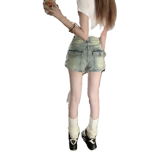 美式复古辣妹牛仔短裤女夏季大码新款怀旧设计感口袋百搭直筒热裤