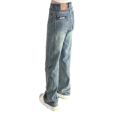 复古阔腿牛仔裤女直筒拖地长裤子