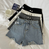 港味宽松阔腿a字热裤 高腰破洞牛仔短裤 潮 大码 女装 女2022夏季 新款