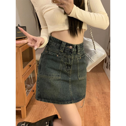 夏季复古牛仔短裙女a字半身裙