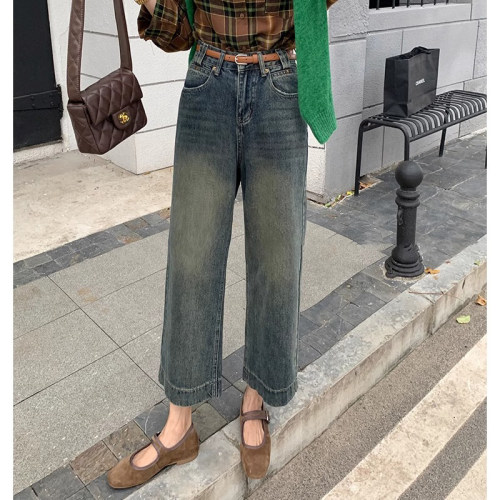 复古小个子直筒九分牛仔裤女