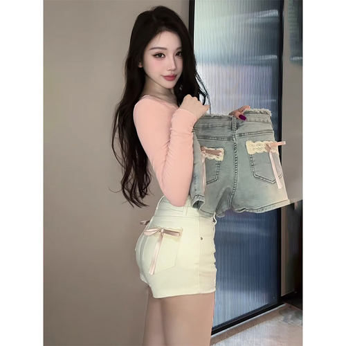 夏季蕾丝蝴蝶结a字包臂热裤女