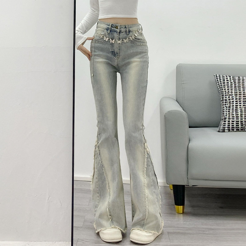 春秋季新款毛边拼接微喇牛仔裤女美式辣妹修身显瘦不贴腿马蹄裤子,女装/女士精品,牛仔裤,淘宝优惠券,粉丝福利购,淘宝优惠卷