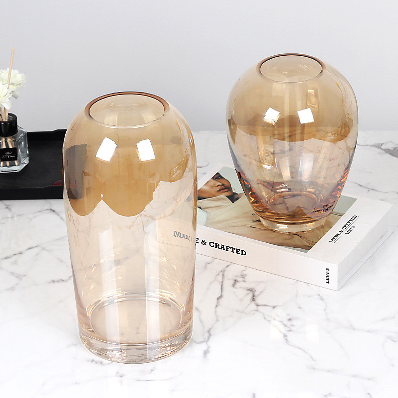 茶色北欧居家插花器皿干花水培客厅轻奢透明丝光玻璃大,家居饰品,花瓶,淘宝优惠券,粉丝福利购,淘宝优惠卷