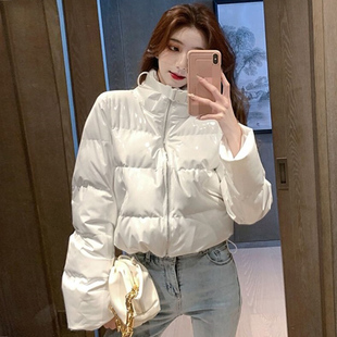 小个子白色亮面免洗羽绒棉服女冬季新款爆款短款立领加厚棉袄外套