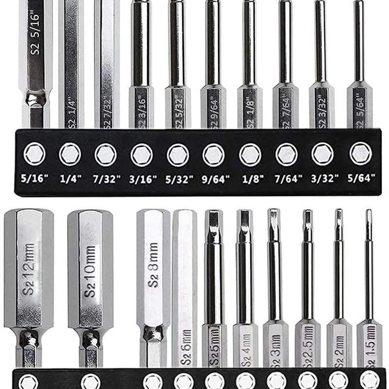 20件套六角批头组合60mm长S2 批头 头镀铬BST材质 弱磁批批头-018