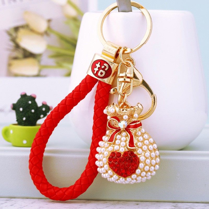 爆款招财创意爱心福袋钥匙扣女可爱合金汽车包包挂件卡通钥匙链圈,节庆用品/礼品,钥匙扣,淘宝优惠券,粉丝福利购,淘宝优惠卷
