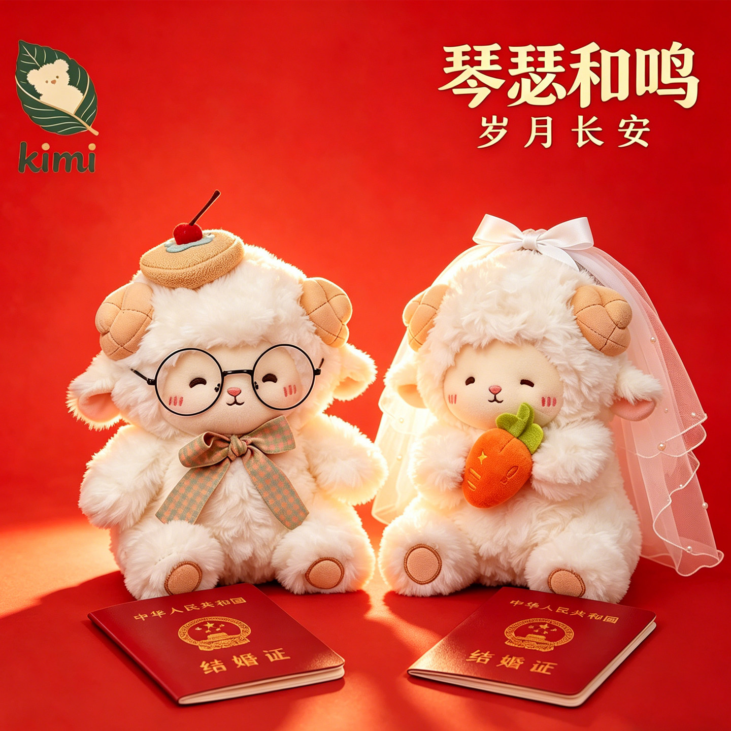 可爱小羊压床娃娃玩偶一对布娃娃结婚喜娃装饰新婚礼物送新人