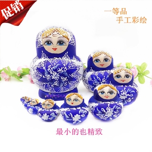 包邮进口俄罗斯套娃10层青花瓷图案椴木工艺礼品儿童玩具抖音同款