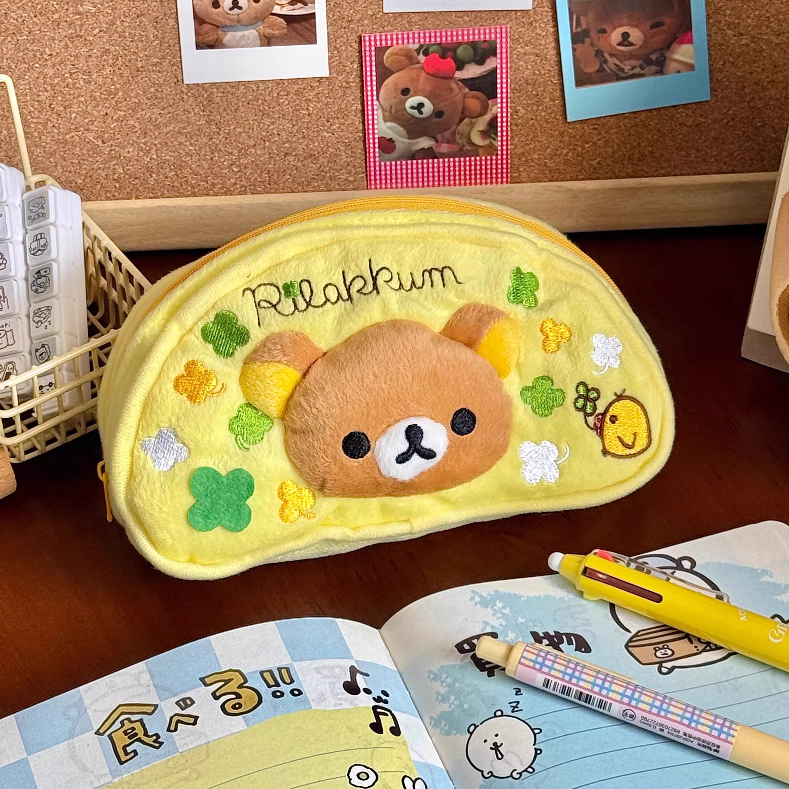 毛绒立体轻松熊头笔袋高颜值ins风文具盒小初高中学生铅笔盒黄色