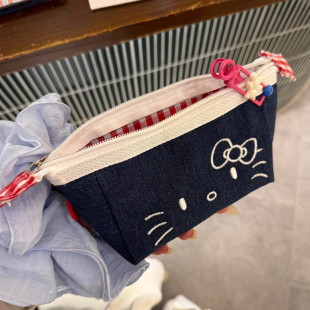 复古牛仔蓝色小猫笔袋高颜值文具盒大容量女孩款 文具袋小众不撞款