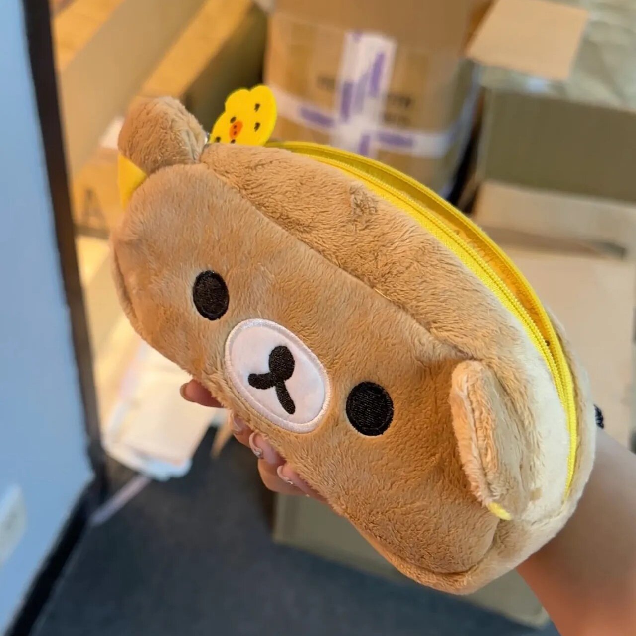 轻松熊毛绒笔袋高颜值ins风文具盒女孩小学生铅笔盒大容量文具袋