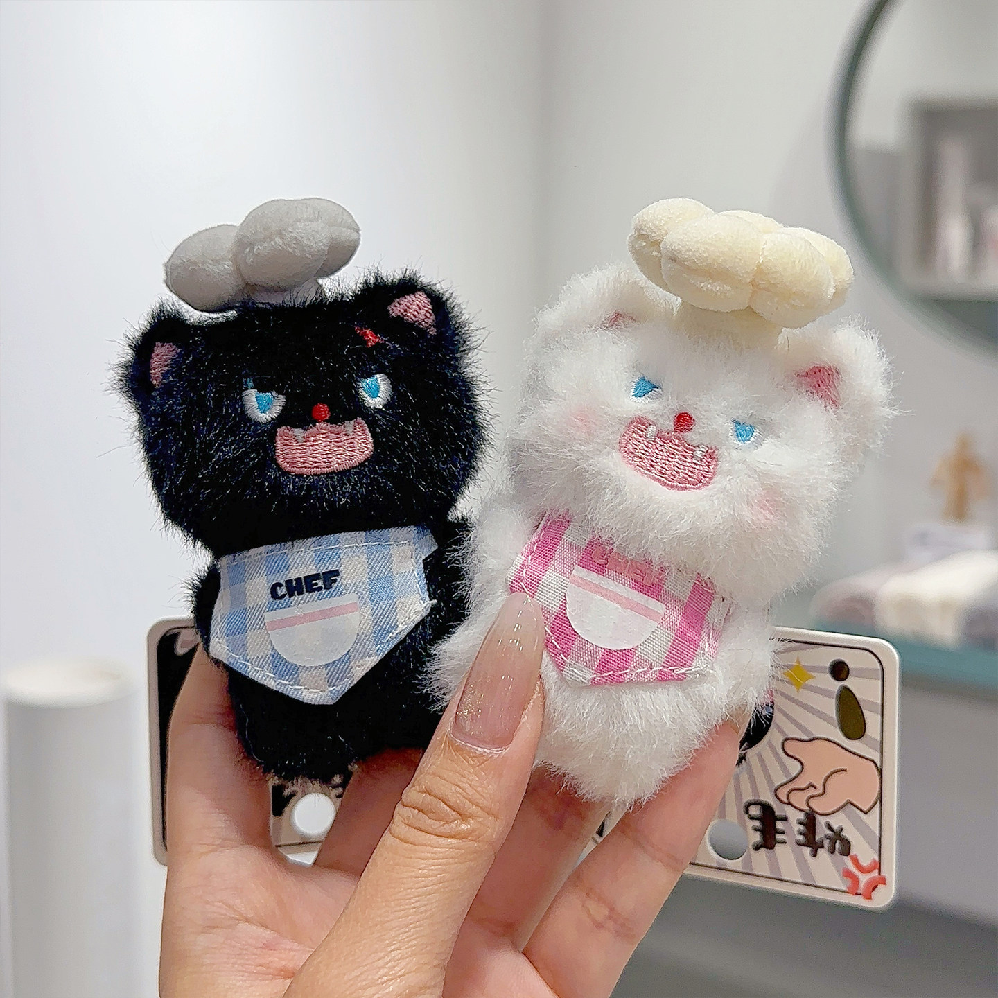 NewToys 可爱丑萌厨师帽炸毛小猫咪情侣闺蜜一对书包包挂件钥匙扣图片