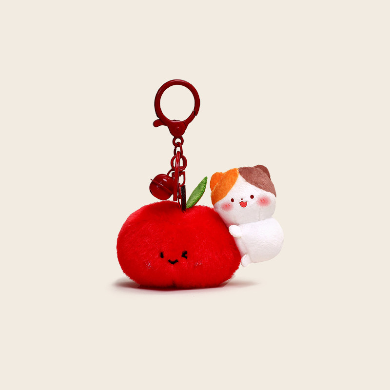 红色平安喜乐小苹果毛绒书包挂件