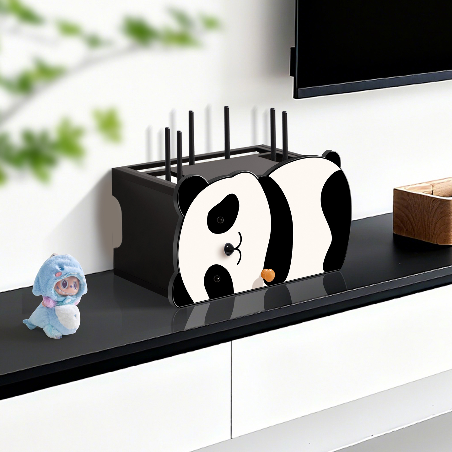 免打孔熊猫路由器收纳盒上墙