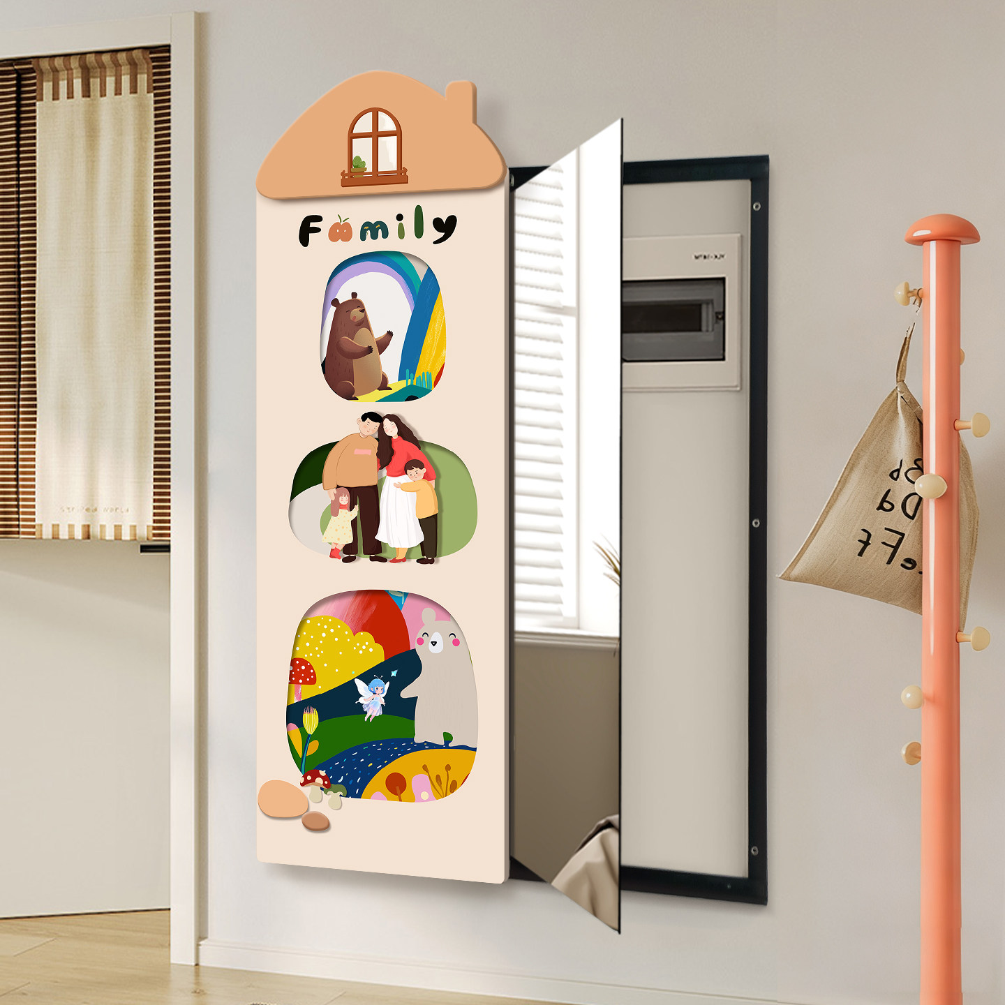 奶油风隐藏式推拉全身镜玄关卧室上墙可遮挡电源箱电表箱装饰挂画,家居饰品,现代装饰画,淘宝优惠券,粉丝福利购,淘宝优惠卷