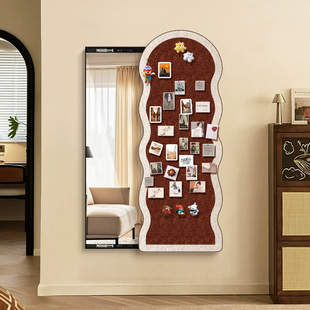 2026新款全身镜上墙隐藏式玄关门后穿衣镜装饰画毛毡板推拉镜挂画