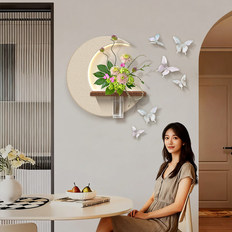 奶油风餐厅水培绿植装饰画diy客厅可养花的发光挂画立体砂岩壁画图片