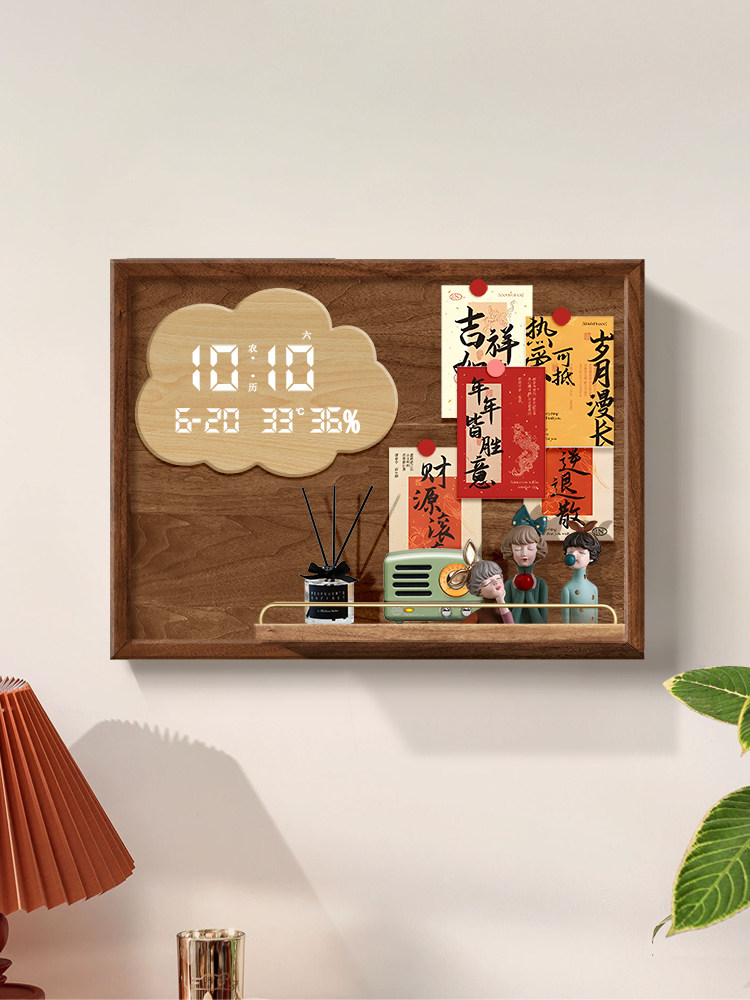 电子时钟电表箱装饰画diy可置物配电箱遮挡挂画原木风遮丑挂画