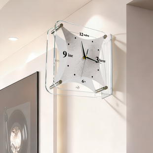 包豪斯双面挂钟客厅2026新款轻奢高级感转角时钟餐厅静音拐角钟表