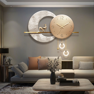 画麋鹿挂画 画沙发背景墙LED灯画 画饭厅 饰画 轻奢客厅立体时钟装