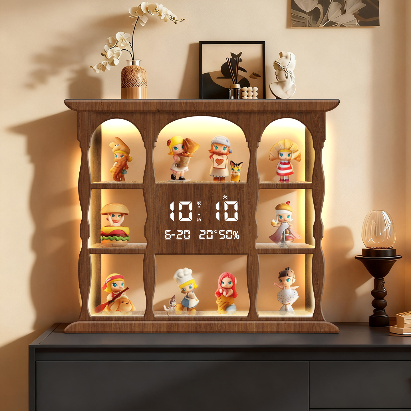 带电子时钟桌面手办收纳盒