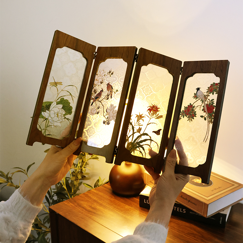 桌面小屏风摆件中式茶台送礼摆画花鸟好寓意2025新款乔迁生日礼物