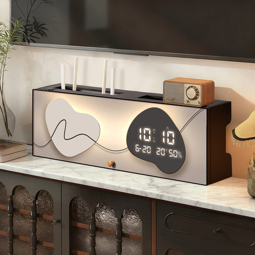 客厅数显时钟免打孔路由器收纳盒