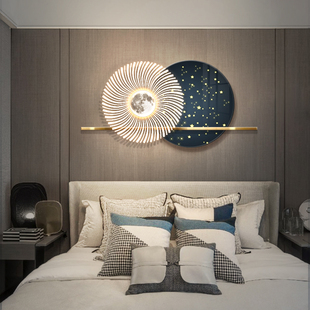 饰画简约床头led氛围灯壁画轻奢高级感晶瓷挂画 卧室星空发光装
