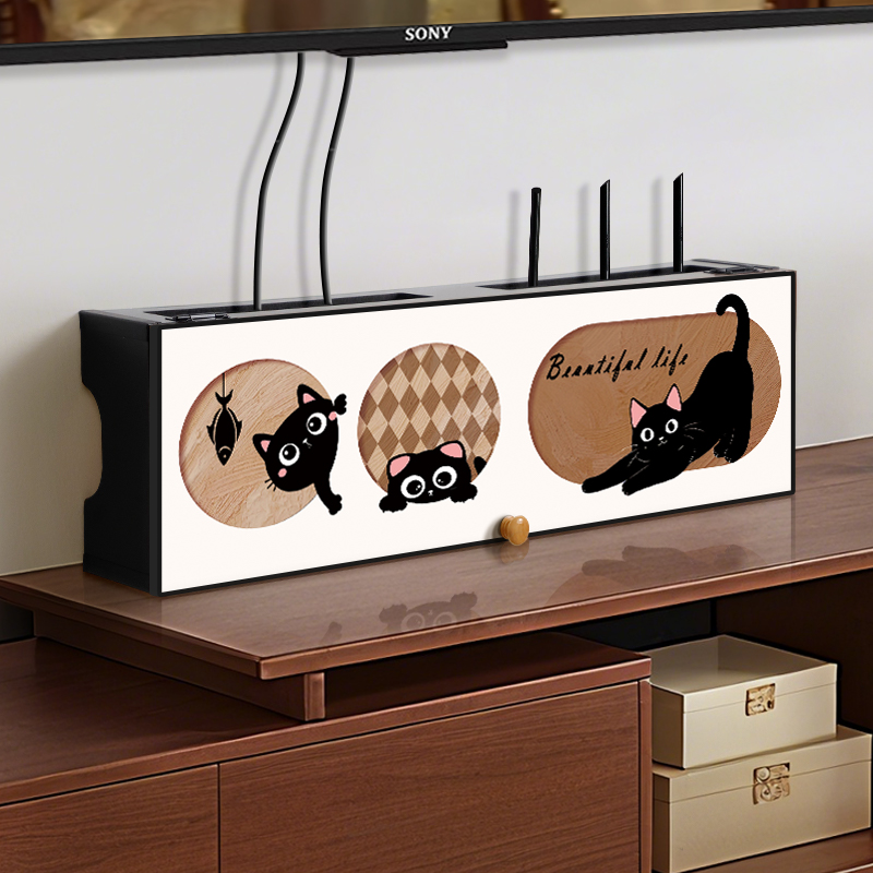 中古风猫咪路由器放置架收纳盒