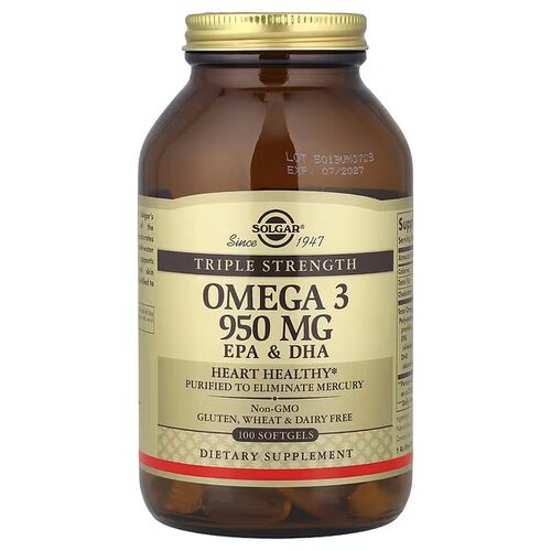 solgar挪威深海950mg鱼油omega3软胶囊中老年欧米伽3血管100粒运