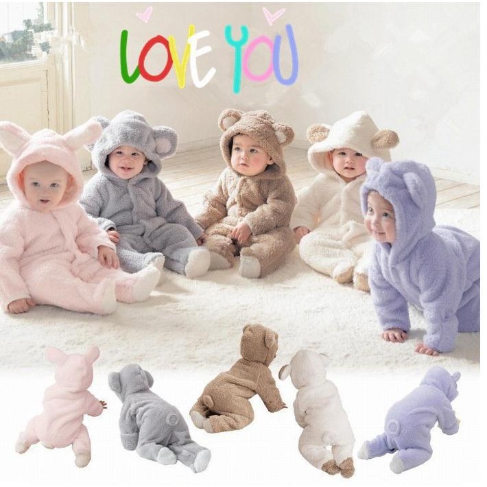 0-12M Newborn Baby Rompers Autumn Winter Warm Fleece Baby Bo