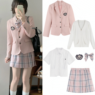 外套领结针织衫 内搭西装 六件套 女衬衫 墨秋JK制服原创设计格裙套装