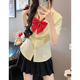 JK制服原创设计24°收腰黄色衬衫 日系校供感学院风刺绣短袖 上衣女