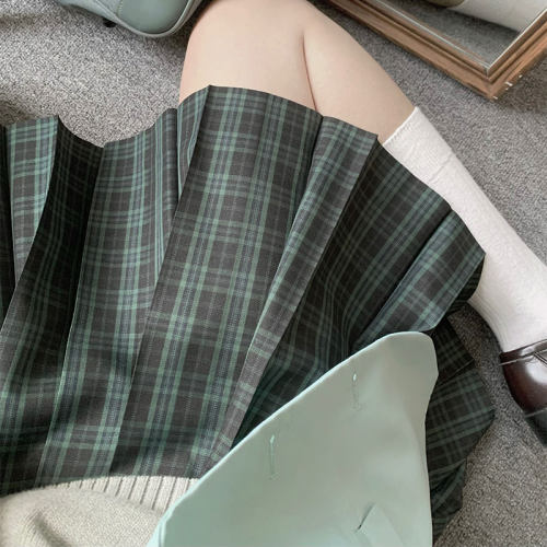 墨秋JK制服松竹茗绿色格裙女