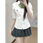 日系校供感白色刺绣长袖 墨秋JK制服原创设计24℃收腰款 衬衫 衬衣女