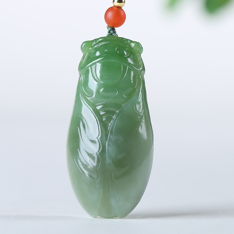 【一鸣惊人】俄罗斯老坑料玉蝉吊坠玉坠男款女款碧玉挂件天然玉石
