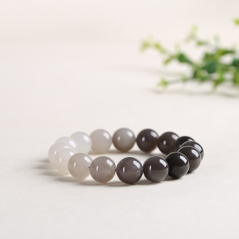 新疆和田玉烟青玉烟紫渐变圆珠手串男女款天然玉石12mm