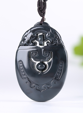 【双龙守护】和田玉吊坠玉坠烟灰色青花仿古玉璧镂空挂件天然玉石