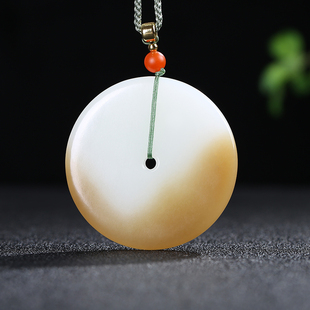 【一生平安】新疆和田玉平安扣吊坠糖羊脂白玉且末料玉佩天然玉石