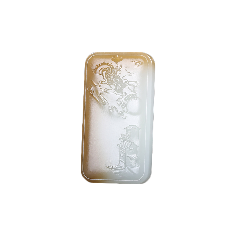 和田玉生肖龙山水玉石吊坠糖白玉