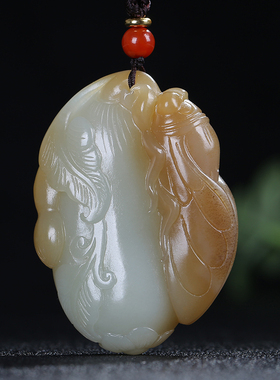 【声名远扬】新疆和田玉挂件糖青白玉蝉福瓜吊坠天然玉石玉坠颈饰