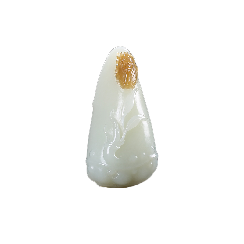 和田玉蝉竹节玉石吊坠且末糖白玉