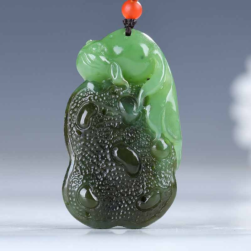 【连年有余】俄罗斯老坑碧玉吊坠玉坠莲蓬鱼挂件玉佩天然玉石项链